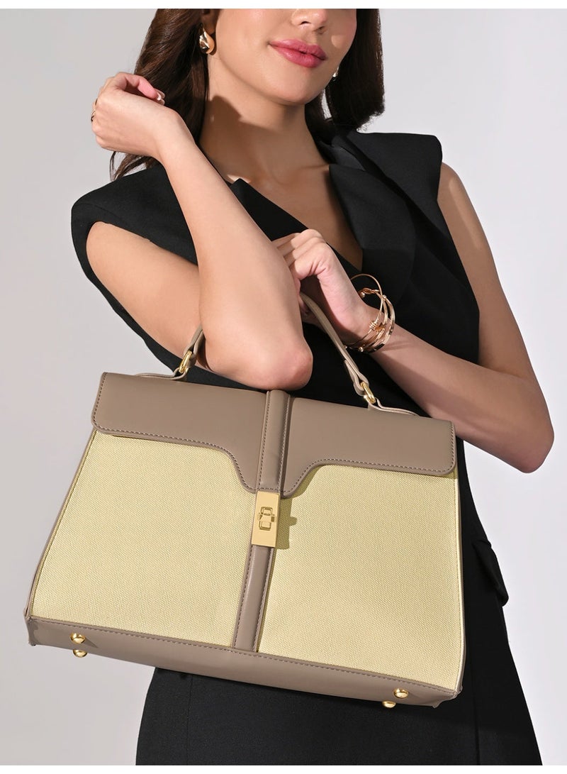 Lavie Signature Canva Flap Satchel (Beige) - Image 2